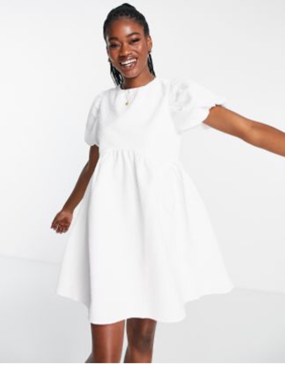 White Puff-Sleeve Babydoll Mini Dress